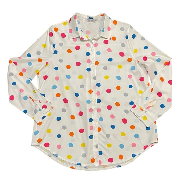 MISSLOOK White with Colorful Polka Dots Button Down  Long-Sleeve Blouse XXL NWOT - Picture 8 of 12